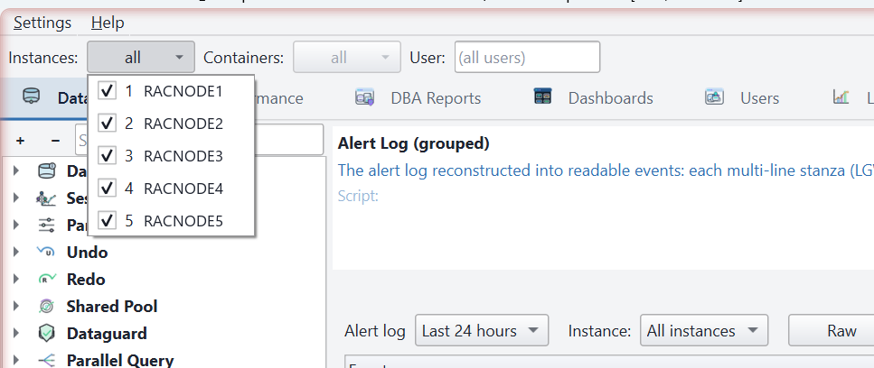 Instance filter on a RAC database