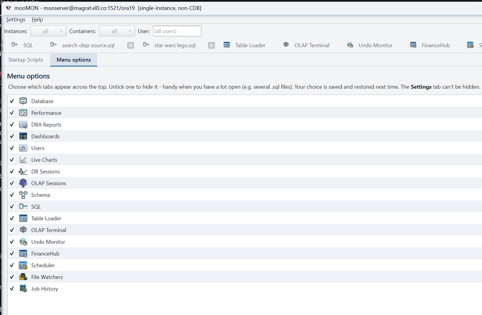 Settings ▸ Menu options — show or hide tabs