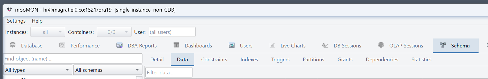 Monitoring tabs greyed out on a non-DBA login